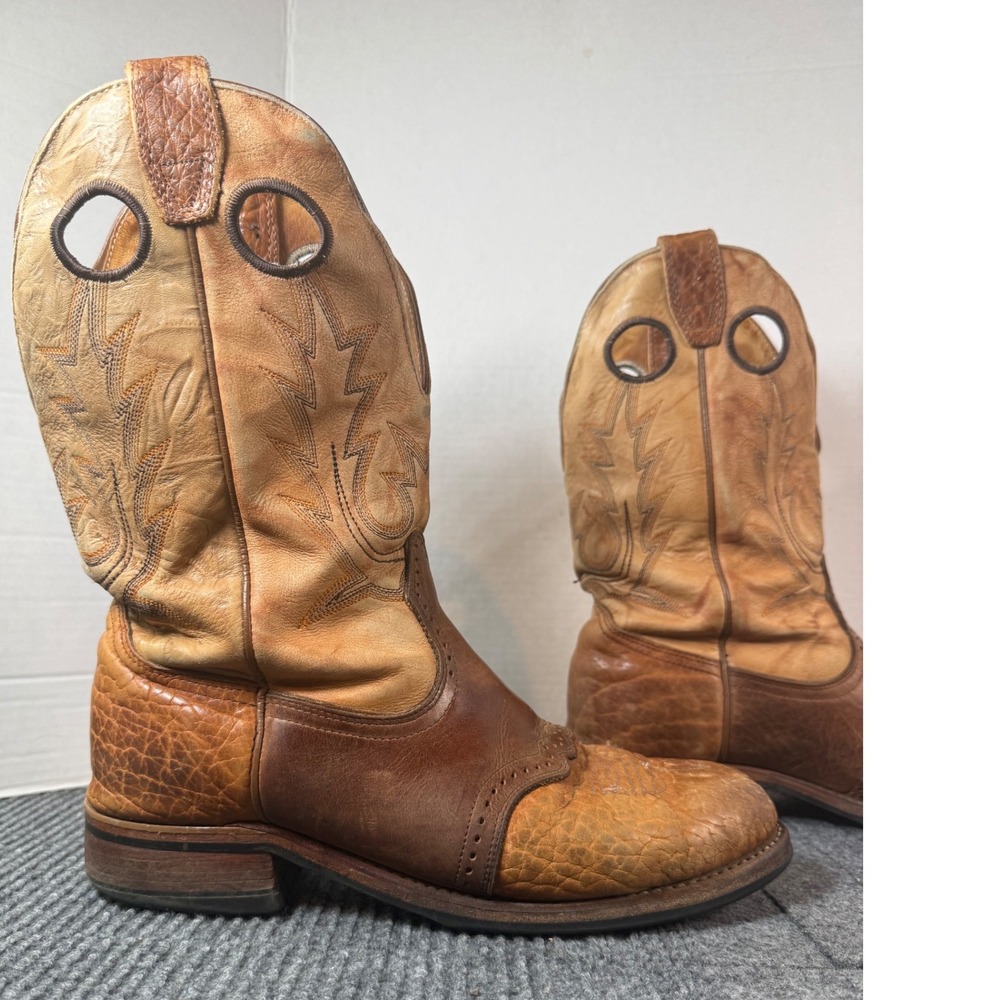 Boulet "Buckaroo" Western Cowboy Boots bullhide leather Brown Tan Mens 9.5 D USA
